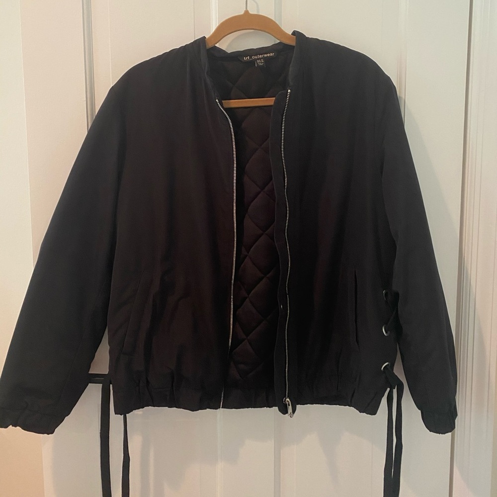 Black bomber jacket with ties on side